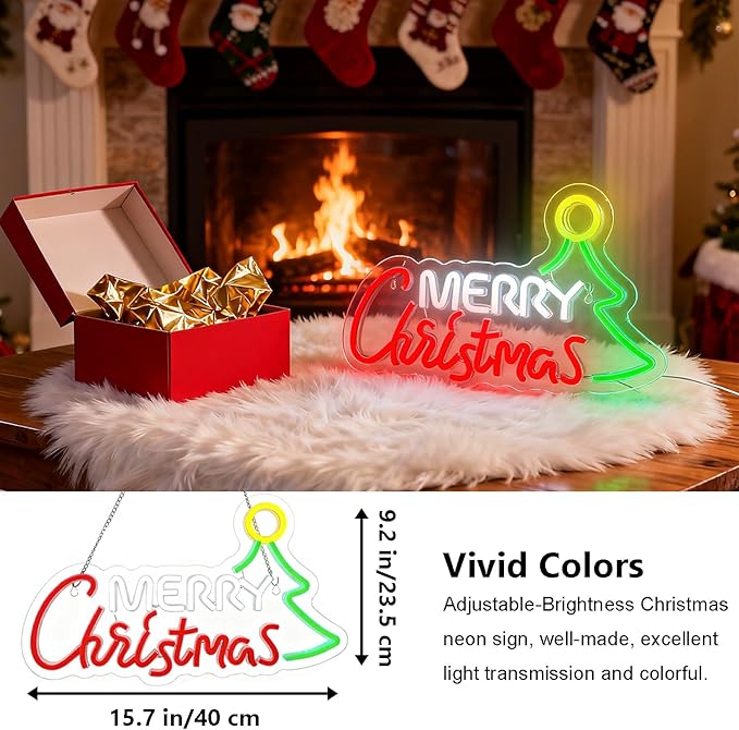Merry Christmas Home Decor Neon Sign Led Neon Christmas Lights Ornaments Tree Decorations Outdoor Neon Signs for Wall Decor USB Powered Led Neon Signs for Room Decoration