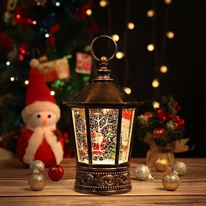 Snow Globe Lighted Christmas Decorations, Santa Claus Musical Christmas Snow Globe Lantern with Timer, Christmas Holiday Party Gifts and Decorations
