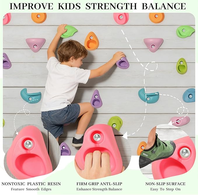 50 PCS Rock Climbing Holds for Kids,Rock Climbing Wall Grips Climbing Rocks Wall Kit for Indoor and Outdoor Playground Play Set with Hardware£¨Pastel Color£©