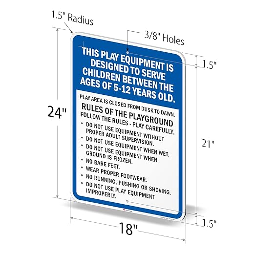 SmartSign 24 x 18 'Equipment Designed To Serve Children Ages 5-12, Rules Of Playground' Metal Sign, 80 mil Aluminum, 3M Laminated Engineer Grade Reflective, Blue/Black/White, USA-Made