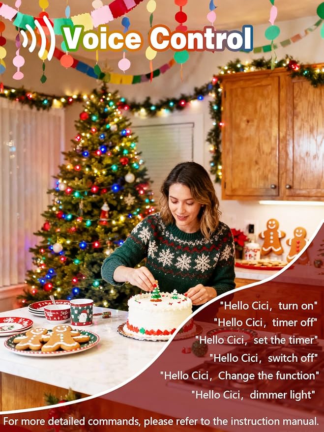 Voice Controlled Christmas Lights, 99 FT 300 LED String Lights, Indoor Outdoor with Remote, 12 Modes 3 Timers, Dimmable Waterproof Twinkle Lights for Xmas Tree Party Decorations, Multicolor