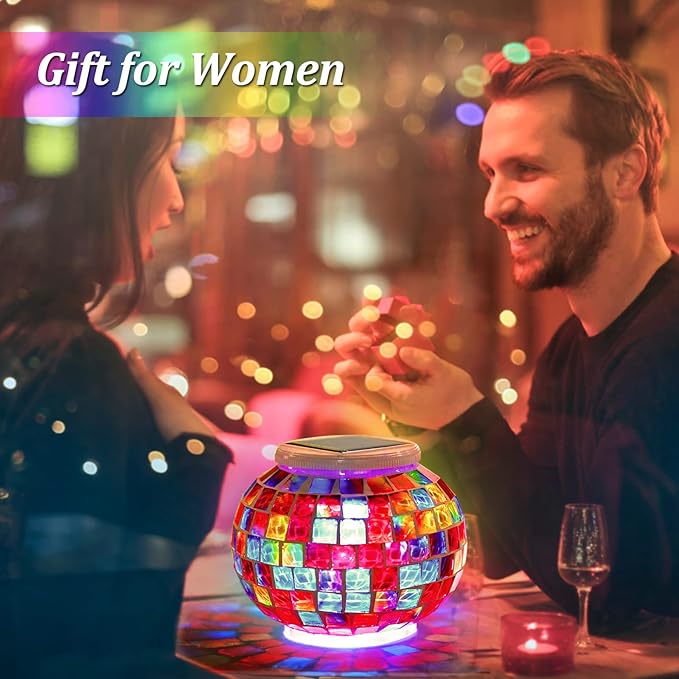 Color Changing Mosaic Solar Light Led Garden Lights，echargeable Solar Table Lights Outdoor Waterproof Solar Night Lights for Garden, Patio, Party，Outdoor/Indoor Decorations, Ideal Gift