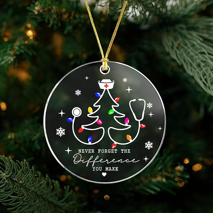 Nurse Christmas Ornament 2025, Never Forget The Difference You Make, Stethoscope Tree Acrylic Ornament, Cute Nurse Ornaments for Christmas Tree, Gift for RN, LPN, Healthcare Worker