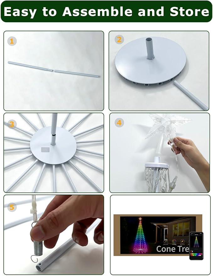 8FT Outdoor Christmas Tree, Smart RGBW Lighted Christmas Cone Tree App and Remote Control, DIY Multi-Color Lightshow 355 LEDs Christmas Tree with Timer and Music Sync, Christmas New Year Decoration