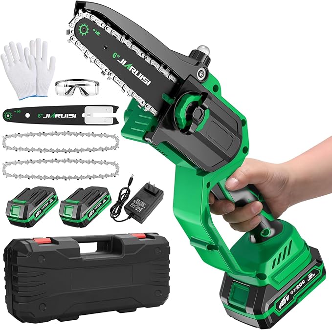 Mini Chainsaw 6 Inch Portable Electric Chainsaw Cordless with 2 Batteries and a Carrying Case, Handheld for Tree Branches, Courtyard, Household and Garden, Gifts for Men Dad Husband Women