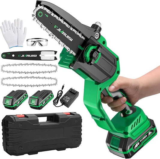 Mini Chainsaw 6 Inch Portable Electric Chainsaw Cordless with 2 Batteries and a Carrying Case, Handheld for Tree Branches, Courtyard, Household and Garden, Gifts for Men Dad Husband Women