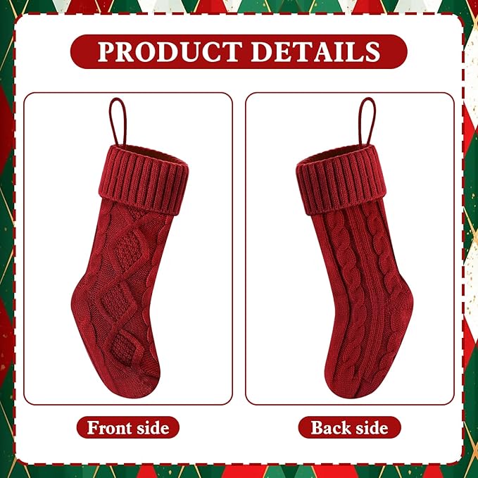 Christmas Stockings 18 Inches,Long Knitted Socks Christmas Decoration Hanging Stocking Fireplace Xmas Tree Stocking for Home Family（6P-red）