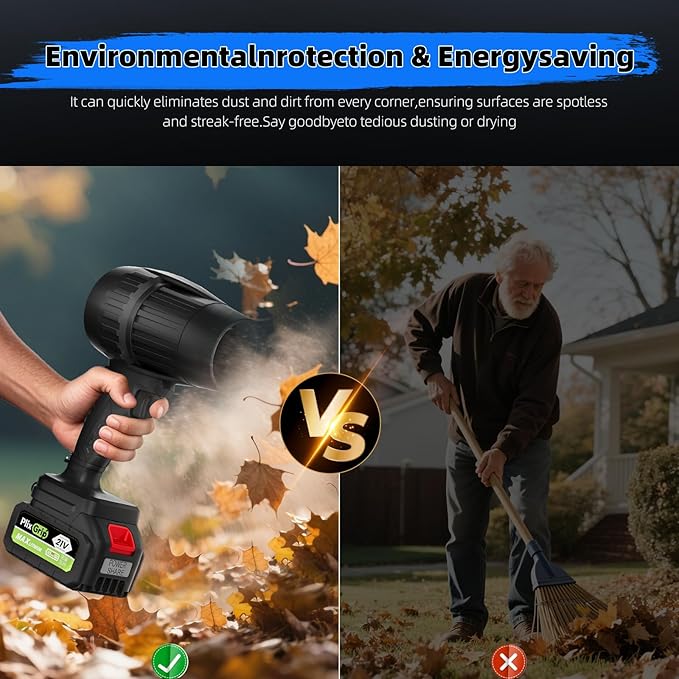 Leaf Blower Cordless - Lightweight Electric Handheld Blower with Battery and Charger, 3 Speed Mode, Blowers for Lawn Care, Patio Cleaning, Dust Cleaner (Black)