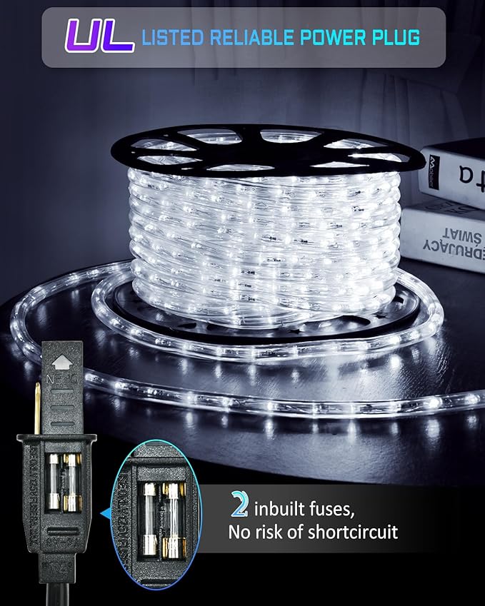 100ft 1080 LED Rope Lights Christmas Outdoor Waterproof, Flexible Connectable Tube Lights with 8 Modes, String Lights Decorative Lighting for Garden Patio Tree Bedroom Xmas Decor(White)