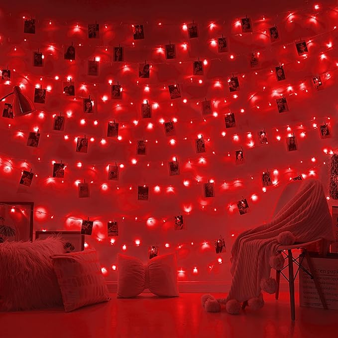 kemooie 500 LED Valentine's Day Lights, 164 FT String Lights with 8 Twinkle Modes & Memory Function, Plug in Waterproof Tree Lights for Garden Tree Outdoor Indoor Christmas Decorations (Red)