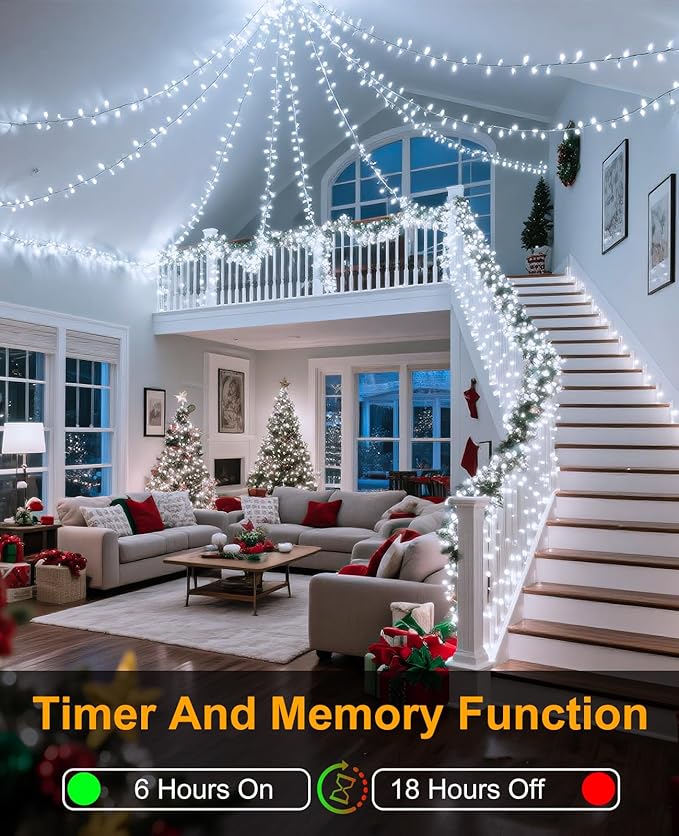 White Christmas Lights Outdoor, 80FT 240 LED Christmas Tree Lights Waterproof Plug in, 8 Modes Connectable Christmas Decorations Outdoor Green Wire for Indoor Patio Xmas Garden Holiday