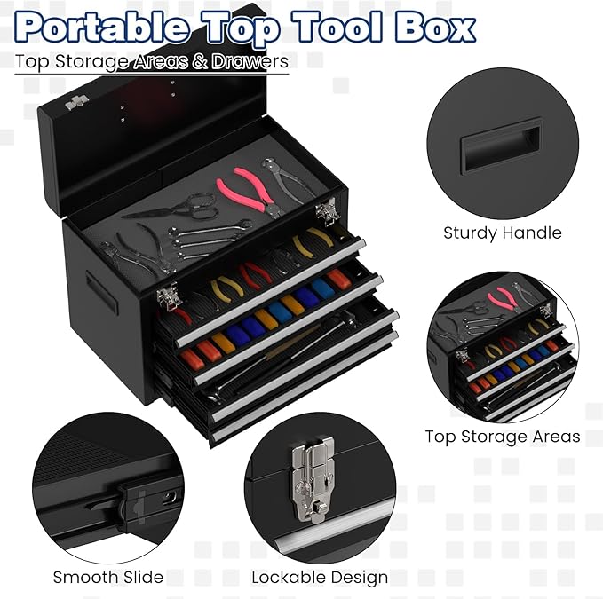 Rolling Tool Box with Wheels, 5-Drawer High Capacity Tool Chest with Wheels, Removable Storage Toolbox with Lock for Garage, Workshop (Black)