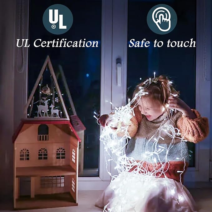 131FT Outdoor Icicle Lights Cold White- Waterproof Christmas Curtain Lights, 8 Modes Twinkle Function for Patio, Wedding, Holiday, Party Decorations(Cool White)