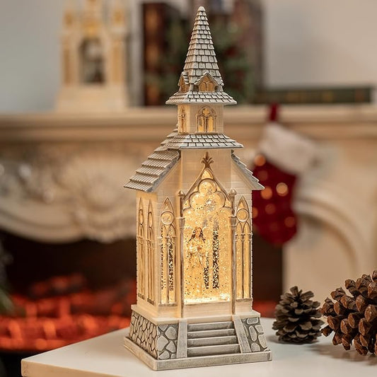 13Inch Christmas Snow Globes Churches Village Angel Musical Christmas Decorations Light Up Snow Globe Lantern 6H Timer Glitter Globe Decor Indoor