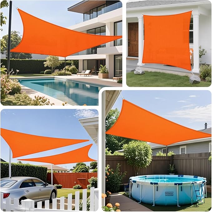 Sun Shade Sail 10'x17' Rectangle Shade Cloth for Garden, Permeable Shade Canopy Outdoor Patio Covers for Pergola Backyard Deck Outside Activity, Orange