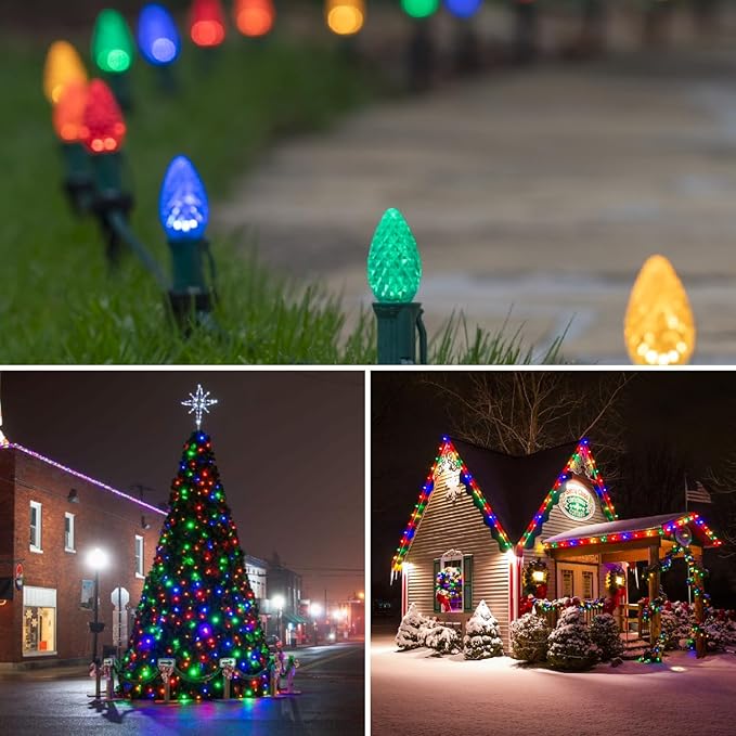 50 Pack Multicolor C9 LED Christmas Lights Replacement Bulbs, Shatterproof & Waterproof Plastic C9 Led Bulbs for Outdoor String Lights, E17 Base, 0.6W Equivalent to 7W, 50lm Holiday Decoration