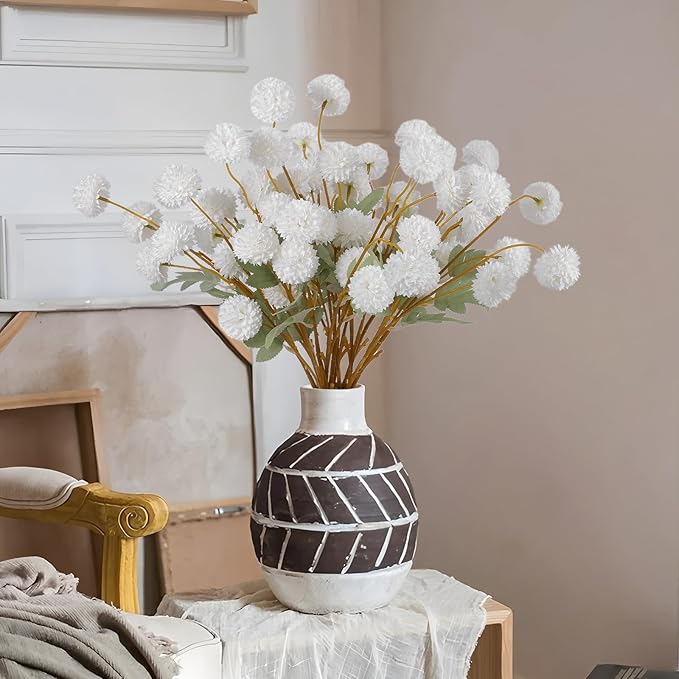 Hananona 12 Pcs Artificial Kiku Flowers, Fake White Chrysanthemum Pom Pom Mums Flower Faux Floral Arrangements Wedding Centerpiece for Fall Home Kitchen Decor (12, White)
