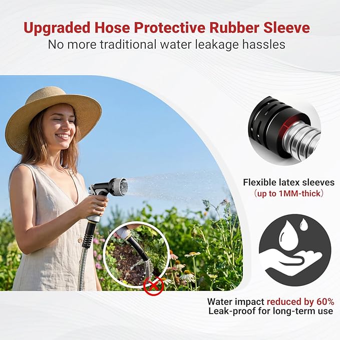 Lefree 75ft Metal Garden Hose - Heavy Duty 304 Stainless Steel Flexible Water Hose, No Kinks & Leak-Proof with Upgraded Handle, 10-Function Spray Nozzle & 4 Spare Gaskets for Yard, RV, Pet Bath