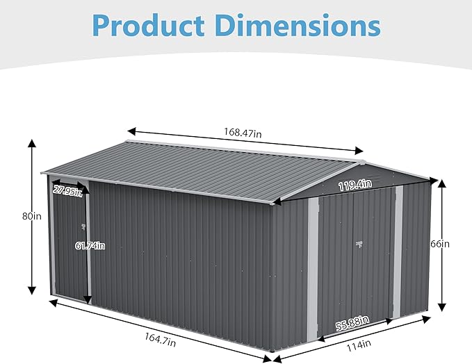 10x14 FT Outdoor Metal Storage Shed with Side Door & Floor Frame, Extra-Large Tool Shed with Lockable Double Doors, Weatherproof Garden Shed for Backyard, Lawn Equipment and Patio Storage