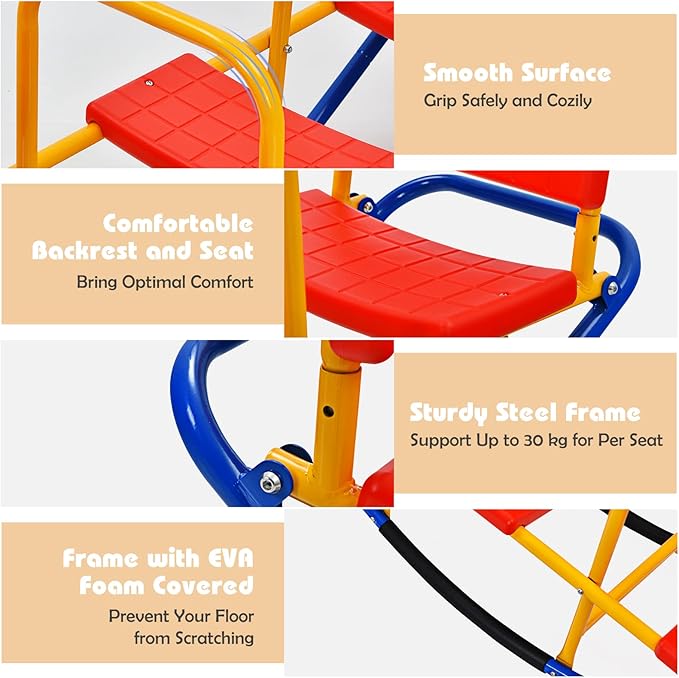 HONEY JOY Kids Seesaw Teeter Totter, 3-Person Heavy Duty Metal Playground Equipment for Backyard, Indoor Outdoor Rocking Fun for Toddlers Boys Girls Age 3-8, Teeter Totter for Kids Outdoor(Red)