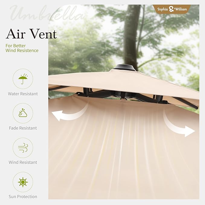 Sophia & William Cantilever Patio Umbrella 10ft, Offset Large Square Outdoor Umbrellas with 360-degree Rotation, Heavy Duty Windproof for Garden Pool Backyard, Beige with Base