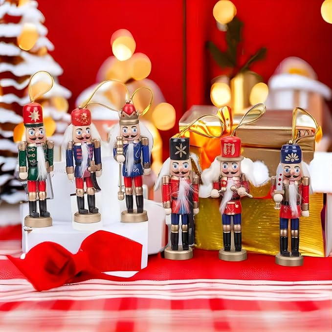 12 PCS Christmas Nutcracker Ornament Set, 4.7Inch Nutcrackers Tree Ornaments Set, Nutcracker Figures with Opening Mouths Christmas Decorations for Xmas Tree, Table Decor