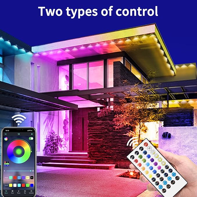 IP67 Waterproof Eave Light for House roof,490ft RGB Outdoor Waterproof Eave Light,can be Used for Halloween, Christmas,Holiday,Party,Daily Lighting Decoration（2 Rolls of 245ft）