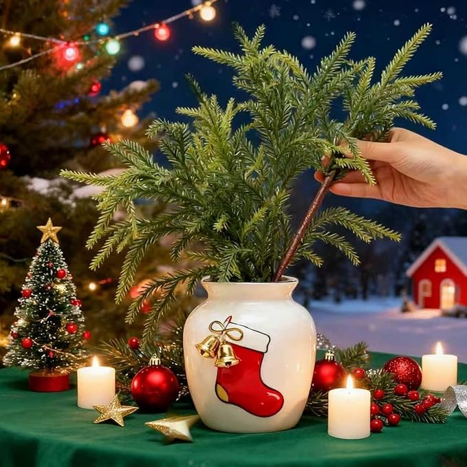 12 Pcs Christmas Norfolk Pine Stems Artificial, 18 Inch Real Touch Faux Norfolk Branches for Vase Fillers, Fake Greenery Pine Picks for DIY Christmas Decorations