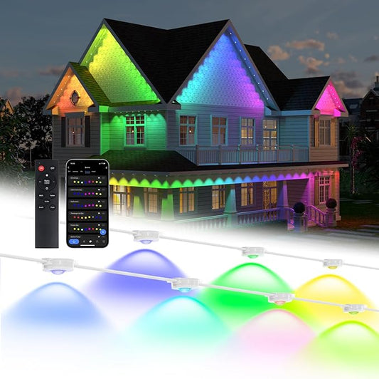 Permanent Outdoor Lights, 40ft with 25 LEDs Smart RGB, 68+ Scene Modes IP66 Waterproof, Alexa/Google Assistant Compatible Holiday Lighting for Christmas Halloween Patio Decor