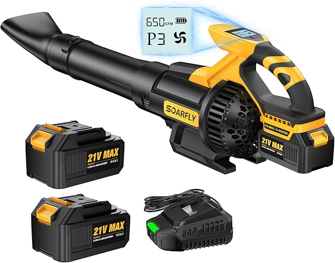 Leaf Blower Cordless, 650CFM & 3 Speed Levels,Electric Cordless Leaf Blower with LCD Display£¬Blowers for Lawn Care with 2 * 4.0Ah Battery Powered,Blowers for Lawn Care,Yard, Blowing Leaves, Dust, Snow