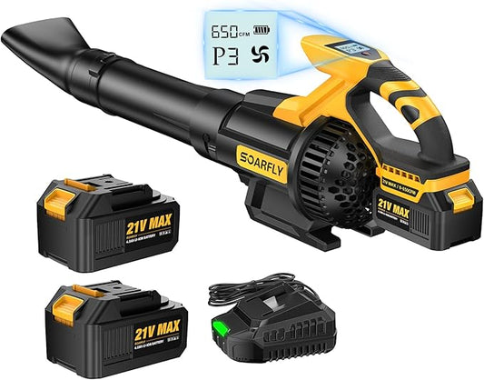 Leaf Blower Cordless, 650CFM & 3 Speed Levels,Electric Cordless Leaf Blower with LCD Display£¬Blowers for Lawn Care with 2 * 4.0Ah Battery Powered,Blowers for Lawn Care,Yard, Blowing Leaves, Dust, Snow