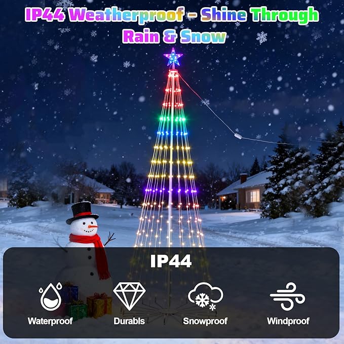 Outdoor LED Christmas Tree 9ft, Large RGB Bulbs with Chasing Flowing Light Effect, Smart APP & Remote Control, DIY Multi-Color Light Show, Waterproof IP44 for Yard Holiday Decoration