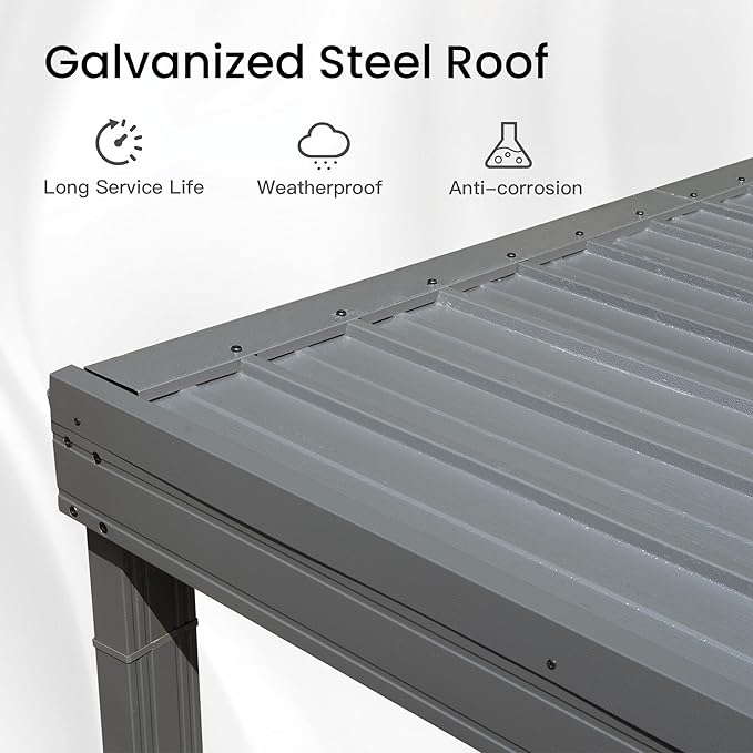Domi 12' x 16' Lean to Gazebo, Wall Mounted Gazebos Pergola with Built in Drainage System, Galvanized Steel Roof, Hardtop Patio Shelter for Deck, Porch, Backyard and More,Gray