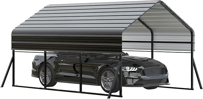 10'x15' Metal Carport, Heavy Duty Car Ports Kit for Trucks, Boats, RV, Tractor, Reinforced Frame with Anchors, Easy Assembly