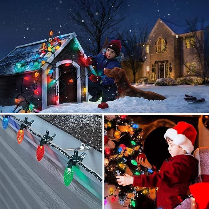 50PACK Multicolor C9 LED Christmas Lights Replacement Bulbs，Shatterproof & Waterproof Plastic C9 Led Bulbs for Outdoor String Lights, E17 Base, 0.6W Equivalent to 7W, 50LM Holiday Decoration