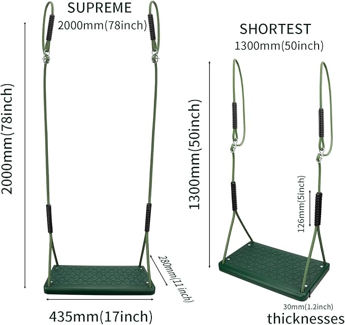 Heavy Duty Swing Seat, Non Slip Tree Swing Set with Adjustable Rope, Playground Swing Set Accessories for Kid Indoor Outdoor Backyard (Green)