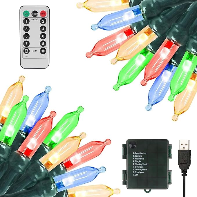 XTF2015 Christmas Lights 66ft 200 LED String Lights Timer Memory Function USB or Batter y Powered Waterproof String Light for Indoor Outdoor Decoration (Multicolor)