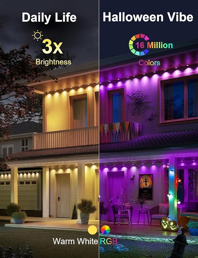 200Ft Permanent Outdoor Lights for House, RGB Halloween House Light Outdoor with Remote APP Control,IP67 Waterproof for Outside Decorations，Eaves Lights for Christmas, Holiday, Party, Daily