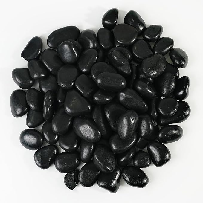 StoneCreek 24 LBS River Rocks(2 x 12 LBS Bags), Large Size, Decorative Garden Stones for Plant Landscaping, Polished Gravel Filler Pebbles for Home Decoration, Vases, Succulents(Black Pebbles)