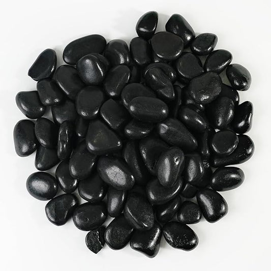 StoneCreek 24 LBS River Rocks(2 x 12 LBS Bags), Large Size, Decorative Garden Stones for Plant Landscaping, Polished Gravel Filler Pebbles for Home Decoration, Vases, Succulents(Black Pebbles)