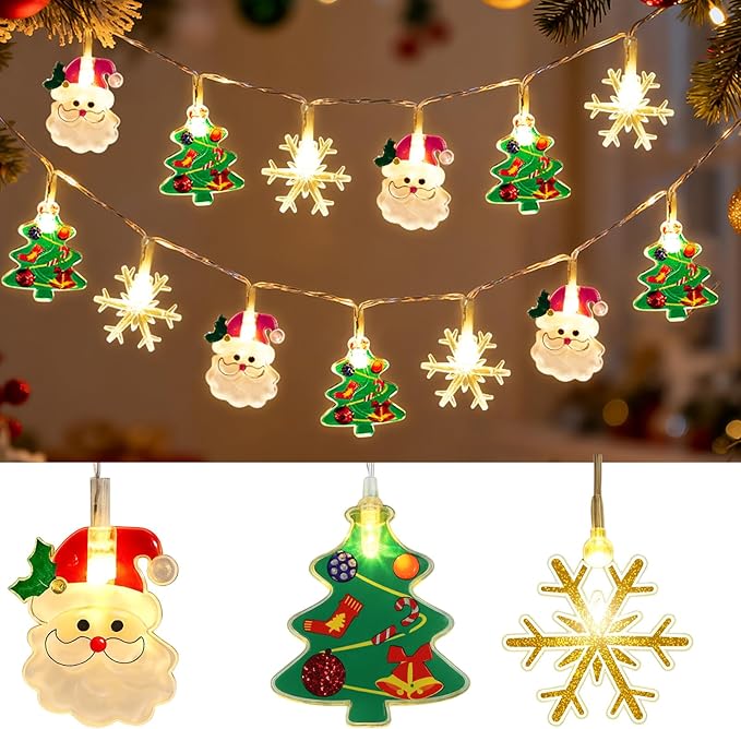 13ft 20 LED Battery Operated Christmas Lights – Xmas Tree, Snowman, Snowflake Twinkling LED String Lights, Waterproof Atmosphere Light for Indoor Outdoor Christmas Decorations, Xmas Home Decor