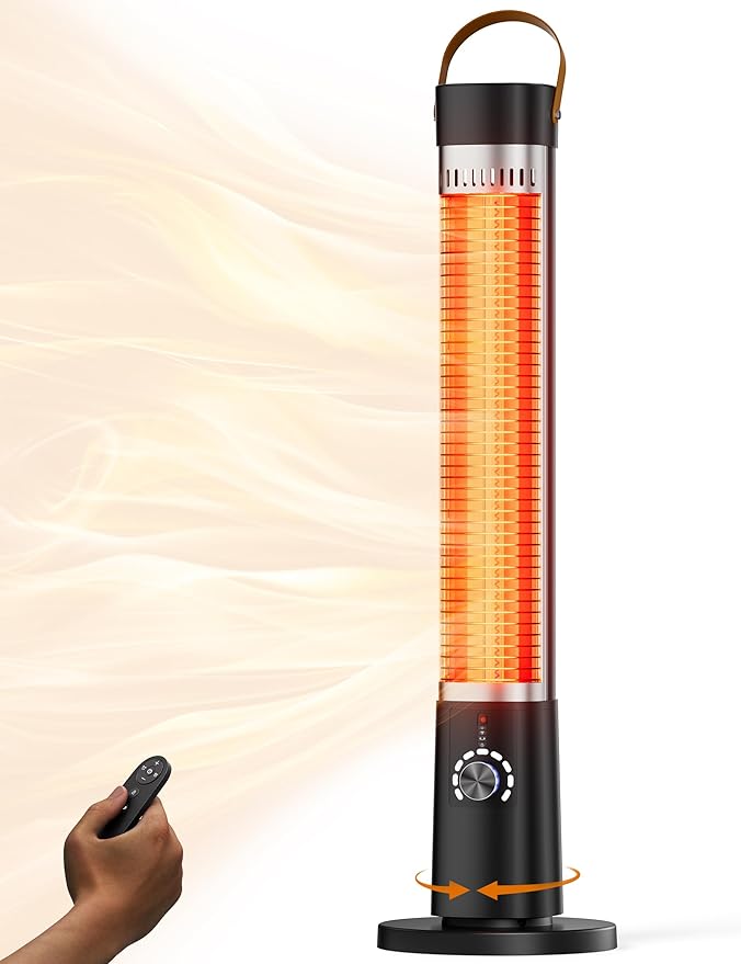 Patio Heater for Outdoor Use, Infrared Electric Outdoor Heater, 1500W Instant Heating, 60-Degree Oscillation, 9 Heat Levels, 9H Timer, Remote, for Garage, Backyard, Large Room, Indoor, 32.2¡±, Jet