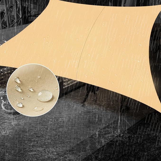 SUNNY GUARD Waterproof Sun Shade Sail 8' x 14' Sand Rectangle UV Block Sunshade for Backyard Yard Deck Patio Garden Outdoor Activities and Facility(Customized)