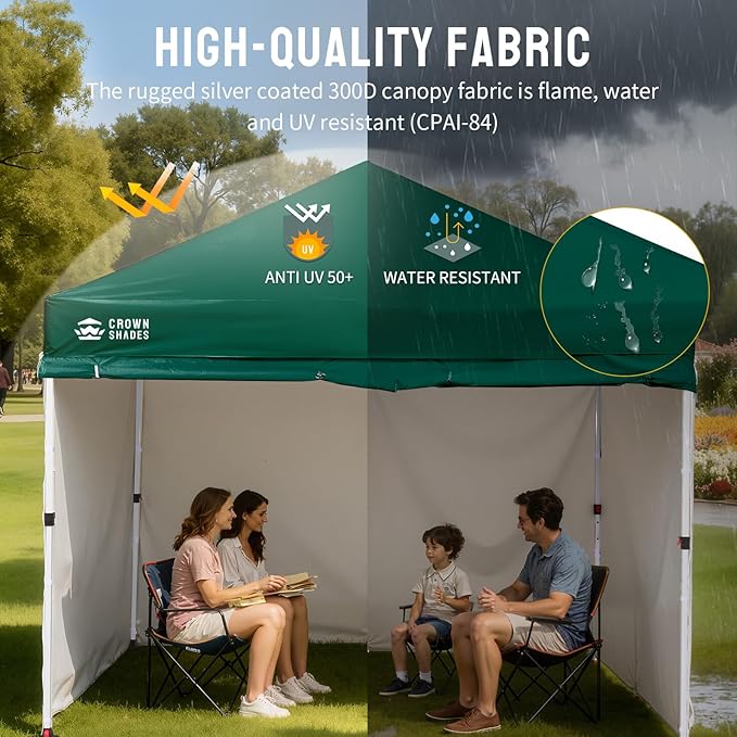 CROWN SHADES 10X10 Comercial Instant Canopy Pop Up Tent with Center Lock (10x10 with 4 Sidewalls, Forest Green)