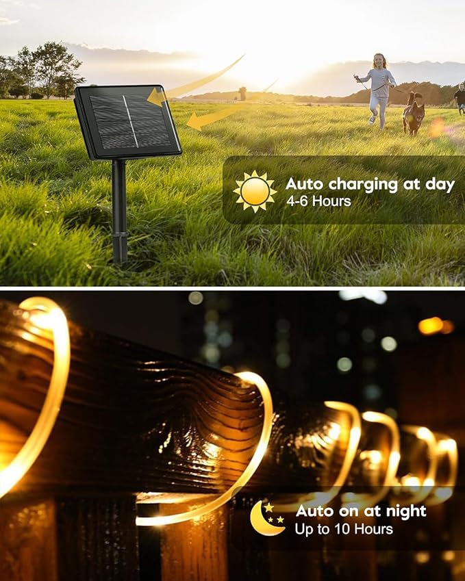 Upgraded 70FT 200 LED Solar Rope Lights, Timer & 8 Modes Trampoline Accessories Solar String Lights, IP65 Waterproof Solar Powered Fairy Lights for Party Garden Yard Tree Camp(Warm White)