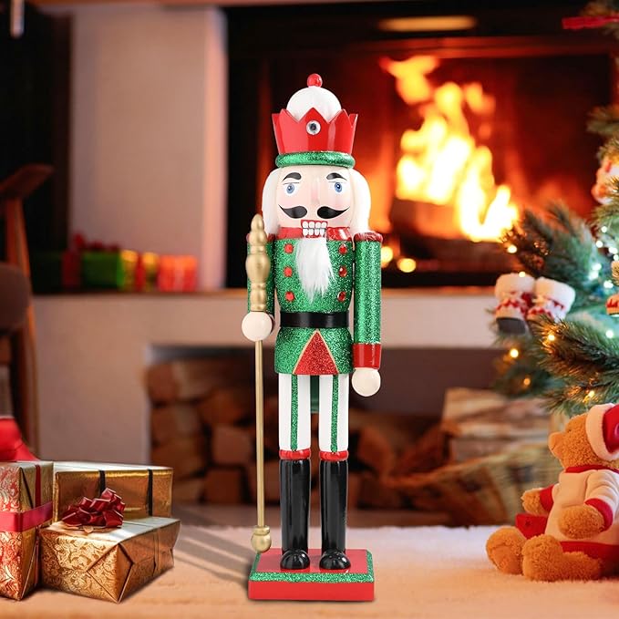 Christmas Nutcrackers Figure 15Inch 1PCS Wooden Nutcracker Ornament Nutcracker Christmas Decoration Figures for Desktop Home Decor Kids Gift
