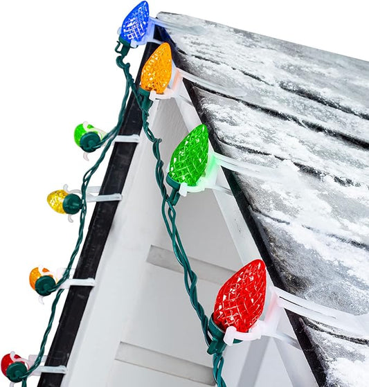 C9 LED Christmas Lights Outdoor, 68 Ft 100 LED C9 String Lights with 100 All in One Clips, Connectable Waterproof Christmas Tree Lights for Outside Roofline Backyard Garden Decor, Multicolor 2 Pack