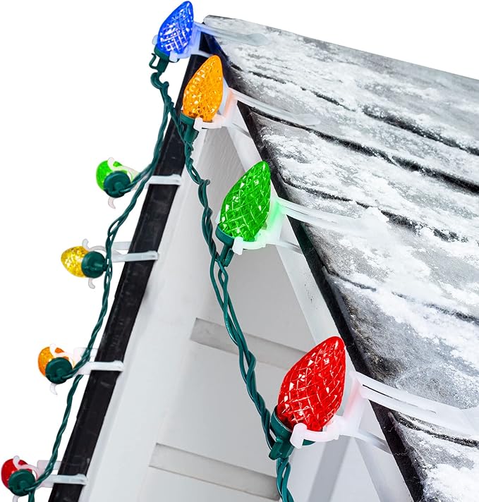 C9 LED Christmas Lights Outdoor, 68 Ft 100 LED String With All in One Clips, Commercial Grade Extendable Waterproof for House Outside Roofline Xmas Decor, Multicolor