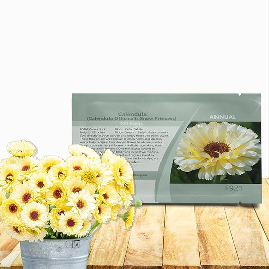 Outsidepride Snow Princess Calendula Seeds - 100 Pcs Annual Edible Flower Seeds for Planting for Dishes & Wellness Uses, with Vibrant Blooms for Cut Flower, Container, & Pollinator Gardens