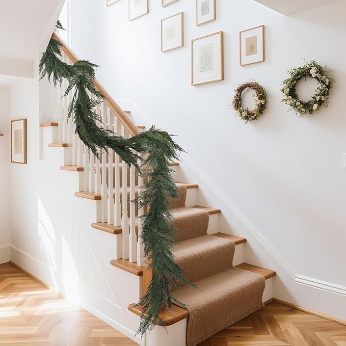 Norfolk Pine Christmas Garland - Real Touch Pine Garland, Green Artificial Greenery Garland for Holiday, Fireplace, Mantle, Window, Stairs, Indoor, Outdoor Décor (180cm - Encrypted A)
